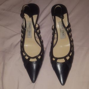 Jimmy Choo black leather 3" heels